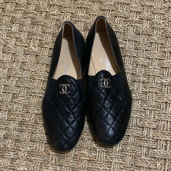 CHANEL Shoes - CHANEL Black Quilted Flats with Logo